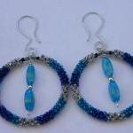 Earrings, Peyote Stitch Bead Hoops, Blue