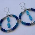 Earrings, Peyote Stitch Bead Hoops, Blue